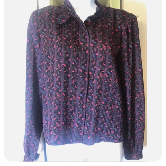 Vintage 80s 100% Silk purple Paisley matching Blouse and skirt suit set - Picture 5 of 7